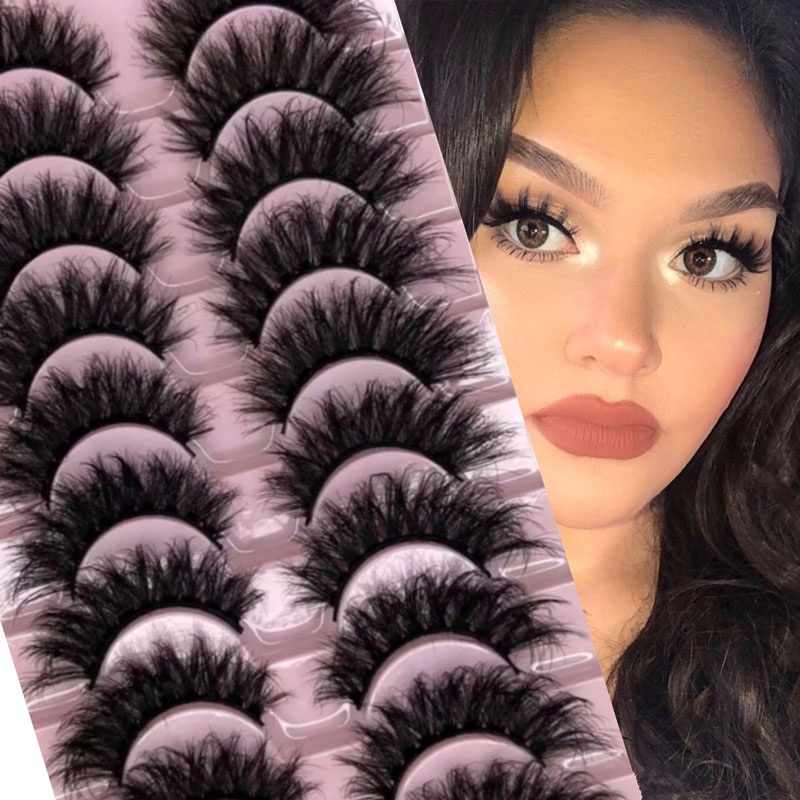 Faux Mink Lashes 10 Pairs Natural Thick False Eyelashes Fluffy Lash Strips Handmade Reusable Eyelash Extensions Makeup Accessory for Women-image-1069773310