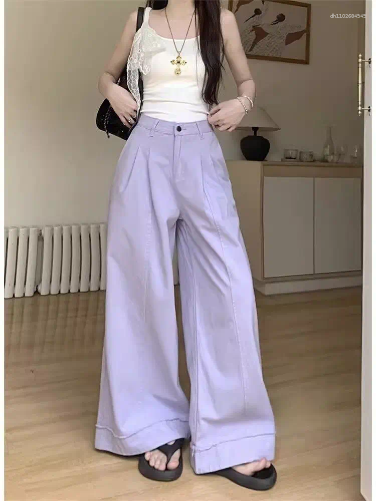 Women's Jeans Petite Dopamine Summer High-Waisted Loose Slimming Wide-Leg Floor-Length Pants