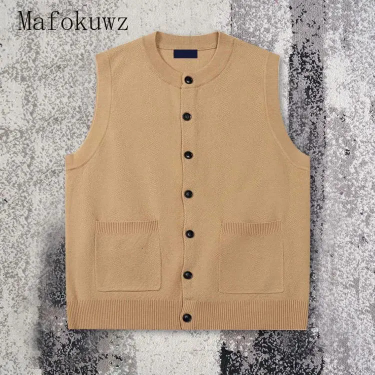 Spring Autumn Large Size Oneck Sleeveless Sweater Mens Loose Casual Simple Personalized Knitted Cardigan Vests Male Clothes 250724