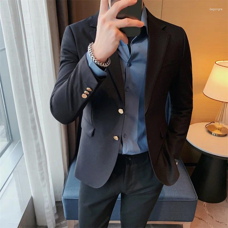 Men's Suits British Style Solid Color Blazers Men Autumn Winter Casual Business Suit Jackes Slim Wedding Groom Social Banquet Clothing