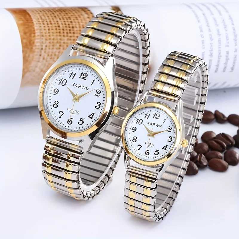 Elastic Band Quartz Couple Fashion Pair Watch Middle-Aged and Elderly Large Dial Pointer Digital Surface Mens Watch Women XJ250805