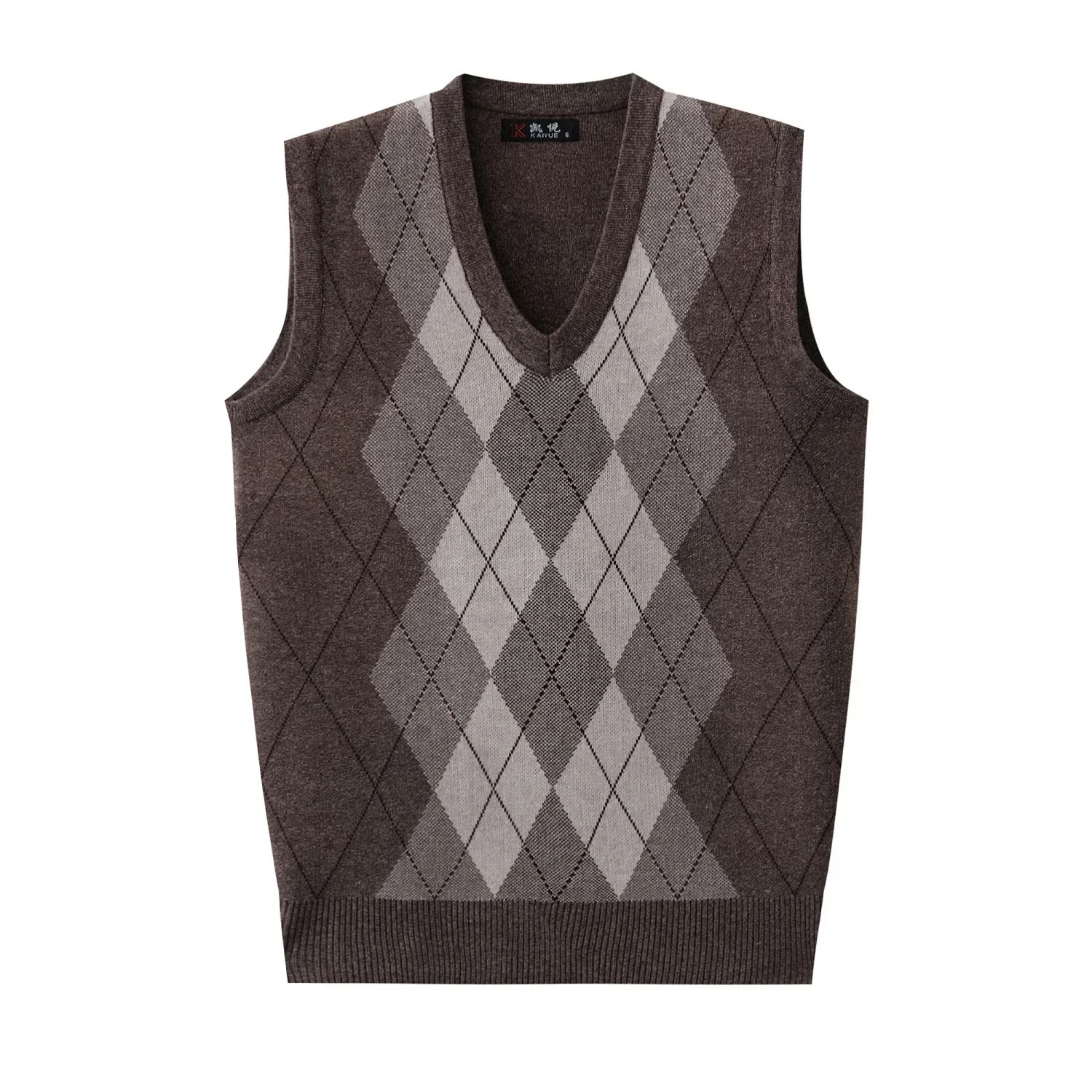 Argyle Black Knitted Sweaters for Men Plaid Vest Sleeveless Brown Man Clothes Waistcoat V Neck High Quality Replica Old Order X 250724