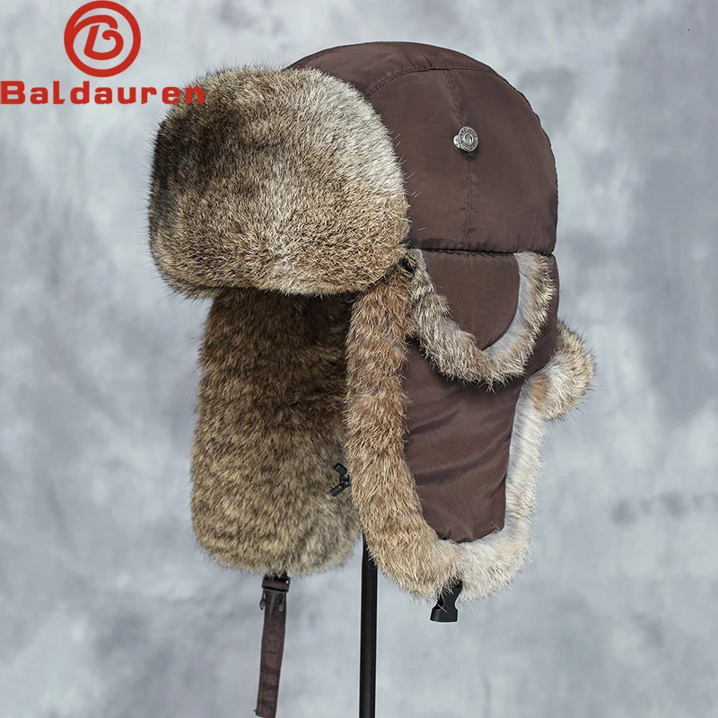 Winter Hat For Men Rabbit Fur Ear Cap Warm Winter Men Hat Fur Beret Russian Hats High Quality to Keep Warm 250801