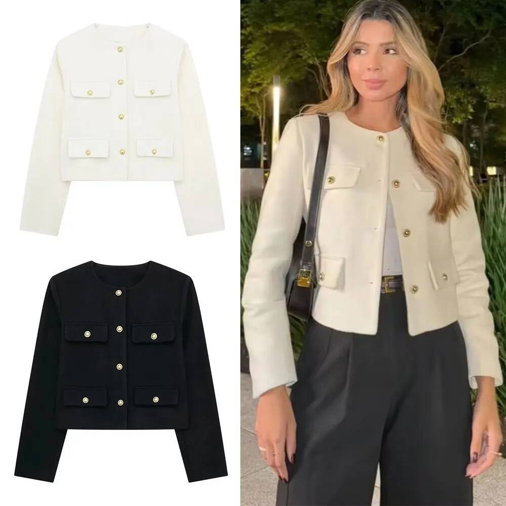 TRAFZA Women Vintage Solid Coat Long Sleeve O Neck Jacket With Metal Buttons Autumn Female Fashion Casual Office Lady Outerwear