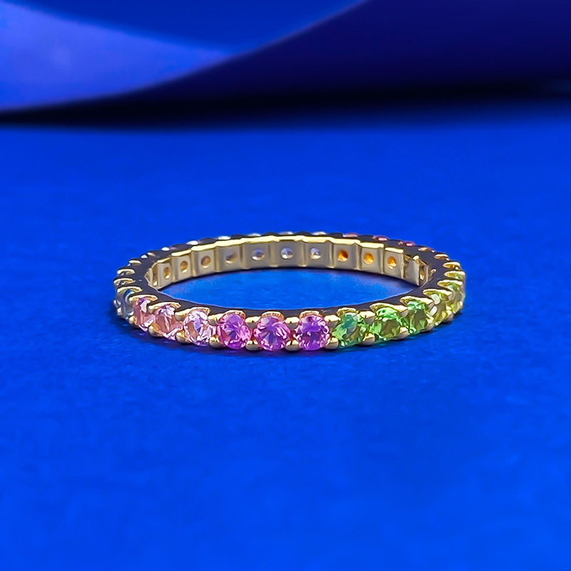 2025 Choucong Ins Top Sell Sweet Cute Women Fashion Jewelry Real 100% 925 Sterling Silver Round Colorful 5A Zircon Gradient Eternity Lady Elegant Br