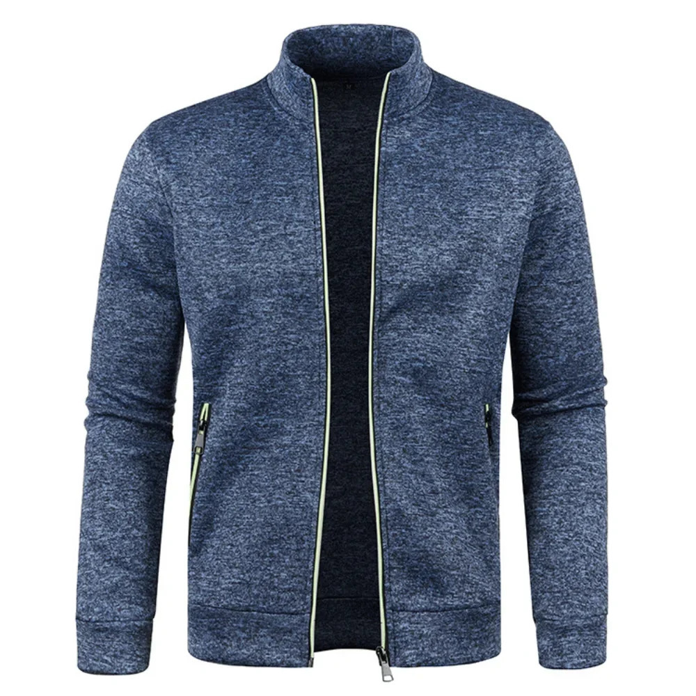 Autumn Winter Mens Long Sleeves Zipper Knit Thin Fashion Hoodies Sweatshirt Solid Color Thicker Top Slim Fit Male Clothing 250729