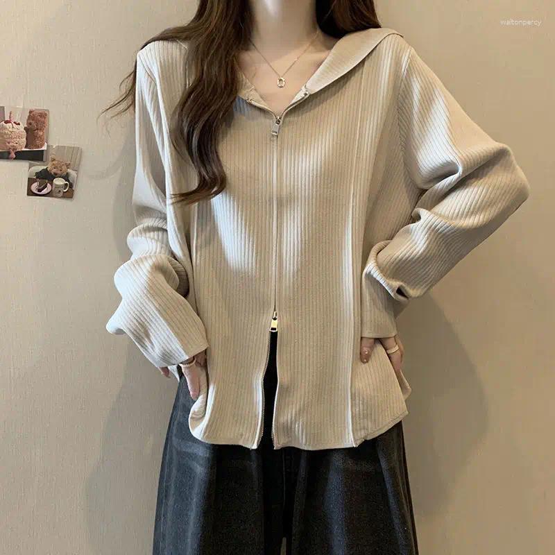 Men's Sweaters Double Zipper Hooded Cardigan Spring Autumn Thin Style Loose Large Size Design Hat Shirt Long Sleeve Top