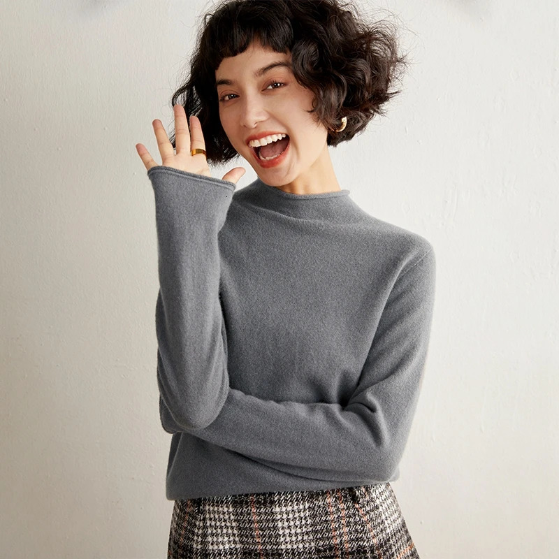 Autumn and Winter Womens Cashmere Sweater 100% Pure Cashmere Half High Collar Hoodie Knitted Selling Womens Top 250801