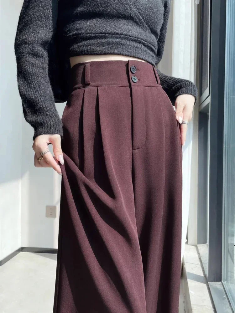 High Waist Suit Pants Women Straight Black Korean Office Ladies Trousers Fashion Button Loose Spring Female Work Streetwear250804