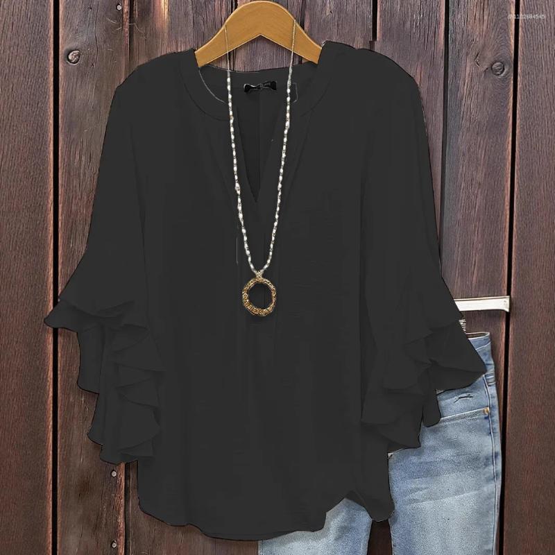Women's Sweaters Shirt Cotton Linen White V-neck Seven Quarter Sleeve Loose Spring Autumn Elegant Casual Fashion Clothing
