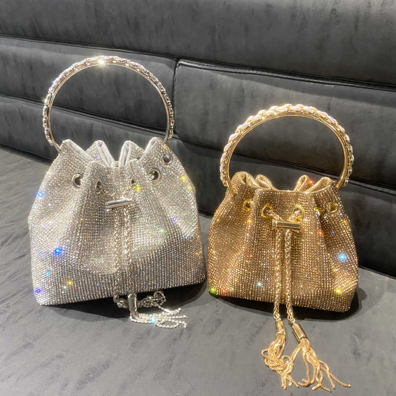 Crossbody bag designer bags Women's bag 2025 new hot diamond bucket round handle handbag single shoulder diagonal chain small bag with diamond