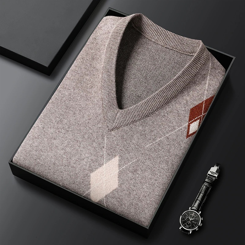 Advanced fashion Vneck mens knitted sleeveless vest sweater Autumn Winter geometric embroidery business casual camisole 250724