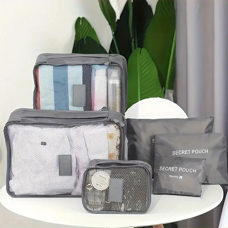 6pcs Simple Solid Color Travel Storage Bag Clothing Storage Bag Dry And Wet Separate Storage Bag Cosmetic Bag Wash Bag Toilet 250804