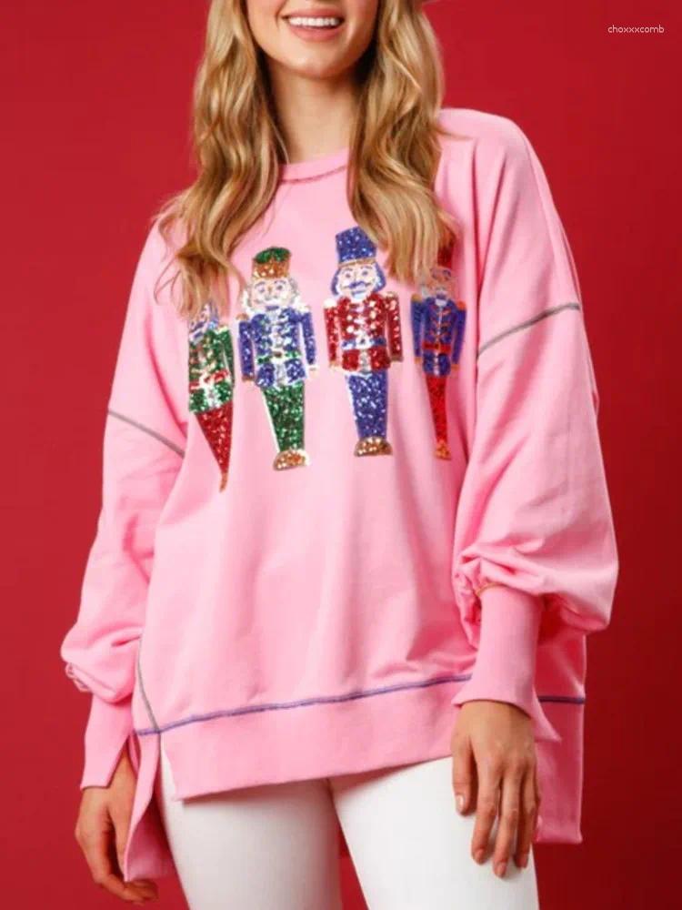 Women's Hoodies 2025 Autumn Arrival Women Casual Fashion Loose Sweatshirts Long Sleeve Crew Neck Santa Pullover Tops Elegant Female Clothing
