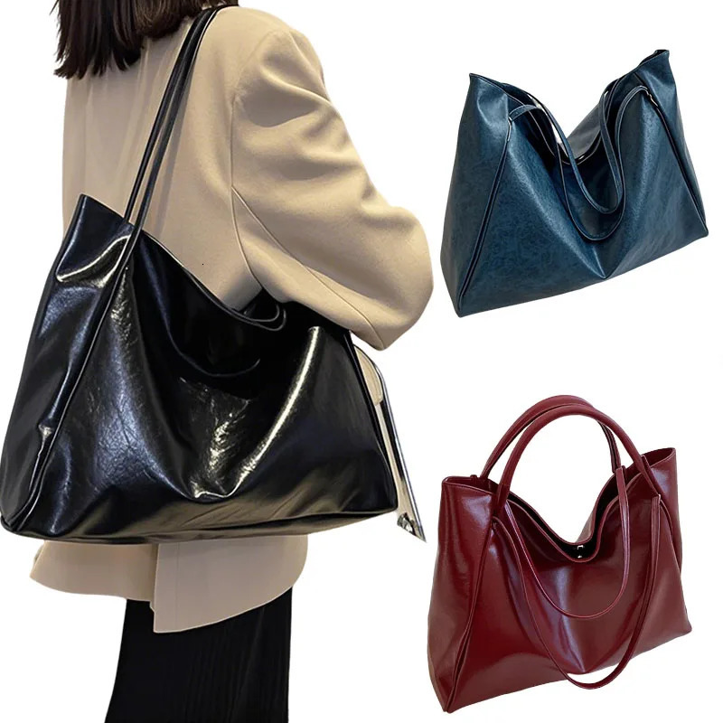 Large womens bag Fashion Underarm Pouch Large Capacity Soft Pu Leather Shoulder Bag Retro Crossbody Bag Casual Portable Bucket 250801