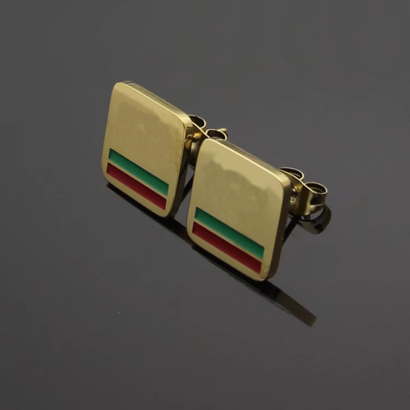 Free Shipping Gold Color Luxury Designer Stud Earrings Square Shape Stainless Steel Fashion Earrings For Men Women Wholesale