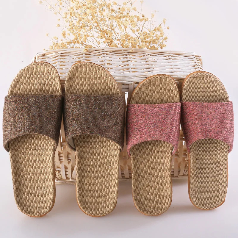 Home couple indoor slippers wooden floor cotton linen slippers home non-slip men and women thick bottom summer 250730