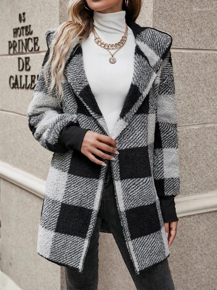 Women's Jackets Elegant Plaid Flannel Jacket Coat Women Autumn Winter Fashion Long Sleeve Cardigan Coats Casual Loose Ladies