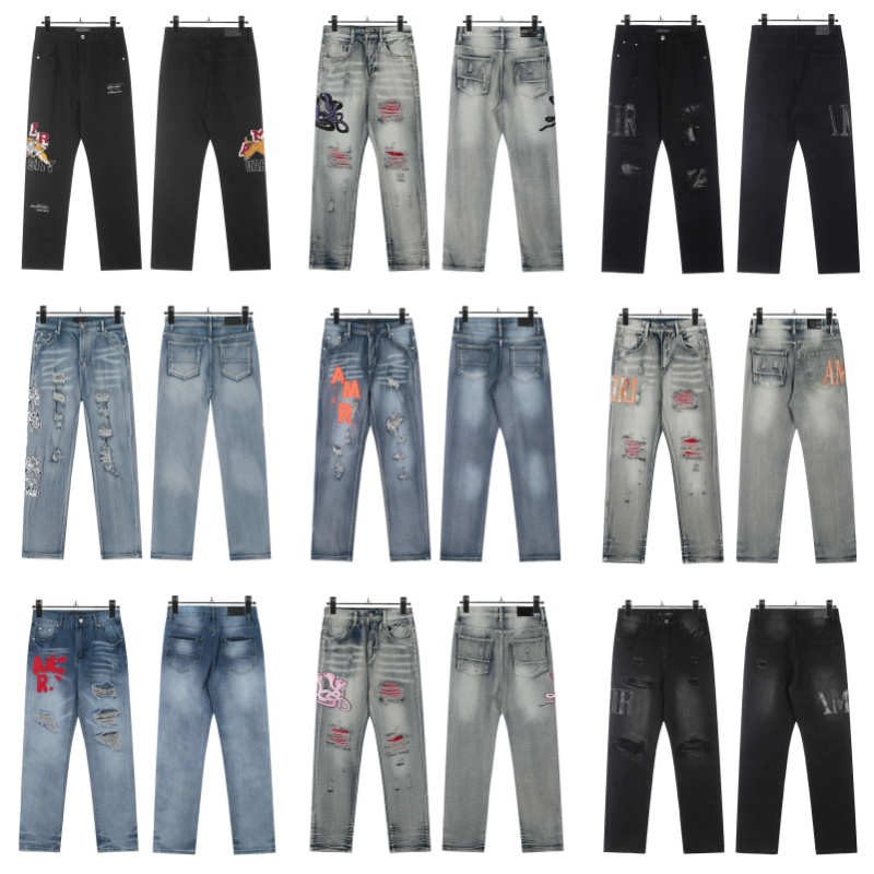 Designer jeans mens denim fashion personality straight leg men's pants european and american fashion hot item elastic layered men's pants