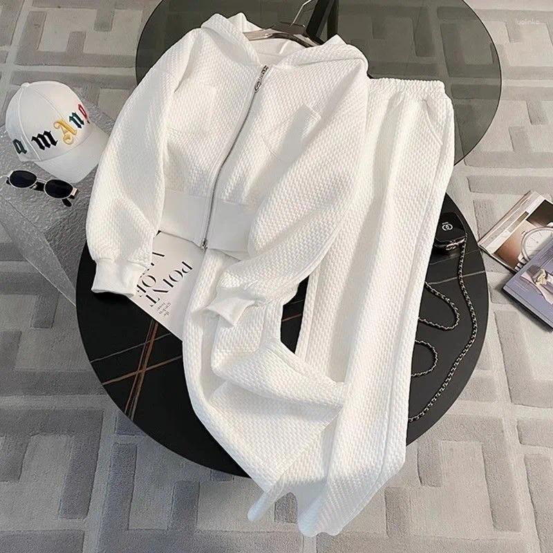 Women's Two Piece Pants White Casual Sports Suit Spring And Autumn Fashion Loose Young Korean Thin Trousers Two-piece Set