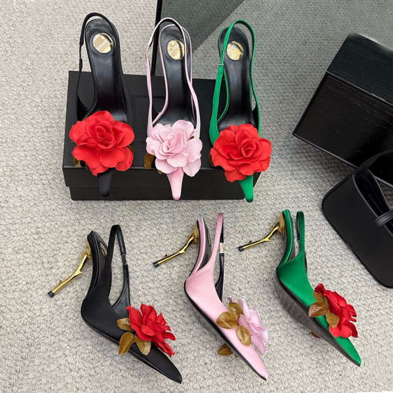 Spring and Autumn New Rose Blossoms Silk High Heels 10.5cm Metal Stiletto Pointed High Heels Sandals Luxury Designer Fashion Style Women's Form