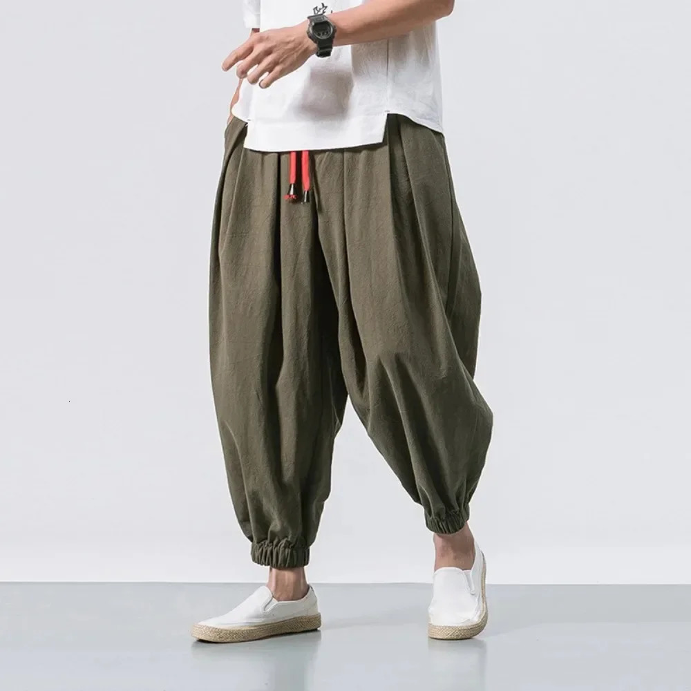 Trendy Men Harem Pants Loose Oversized Style Cotton and Linen High Quality Jogger Sweatpants Casual Male Trousers 250729