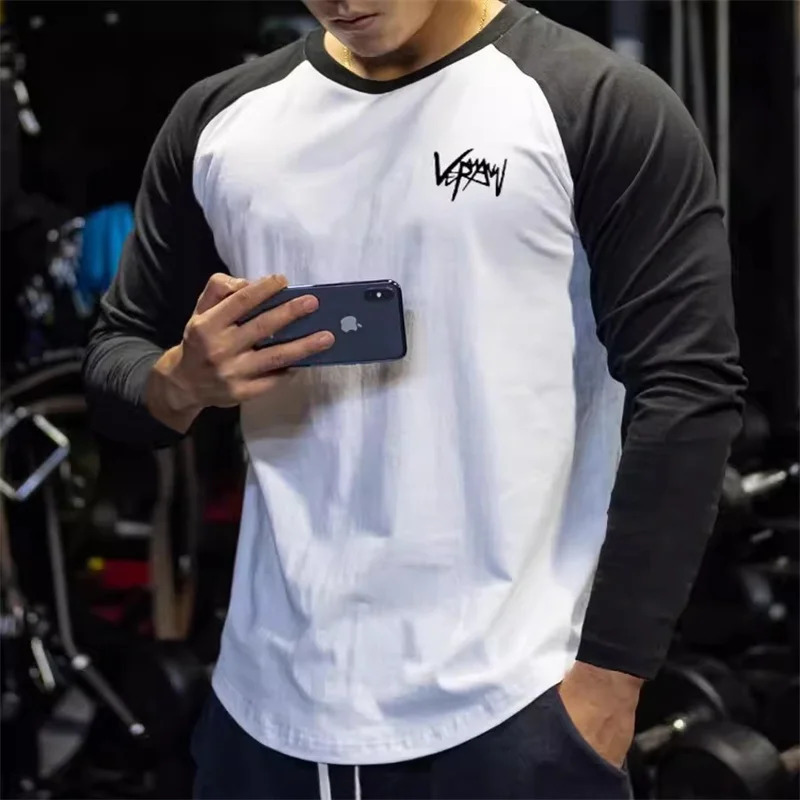 Men Cotton T shirt Long Sleeve Patchwork Shirt Bodybuilding Fitness T-shirt Men Spring Autumn comfort Sports Mens Clothing top 250804