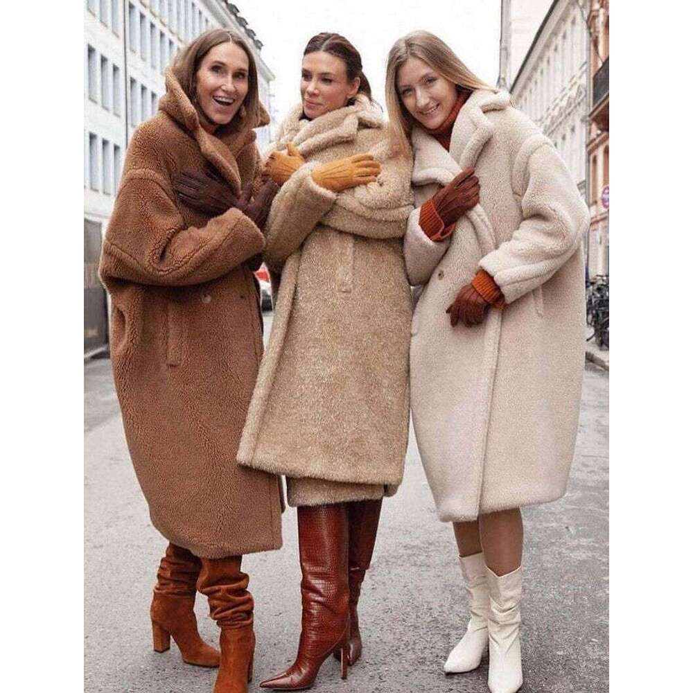 Women's Mid-Length Large Windbreaker Lamb Wool Autumn And Winter New Loose Solid Color Coat