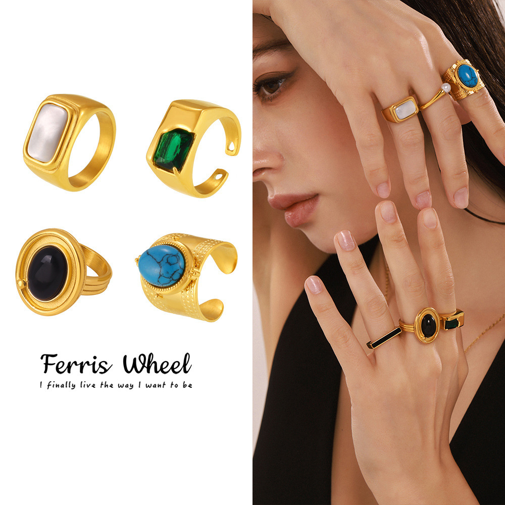Free Shipping 2025 New Designer Jewelry Ferris Wheel New Zircon Inlaid Ring For Women Fashion Stainless Steel Gold-plated Index Finger Ring Set Jewe