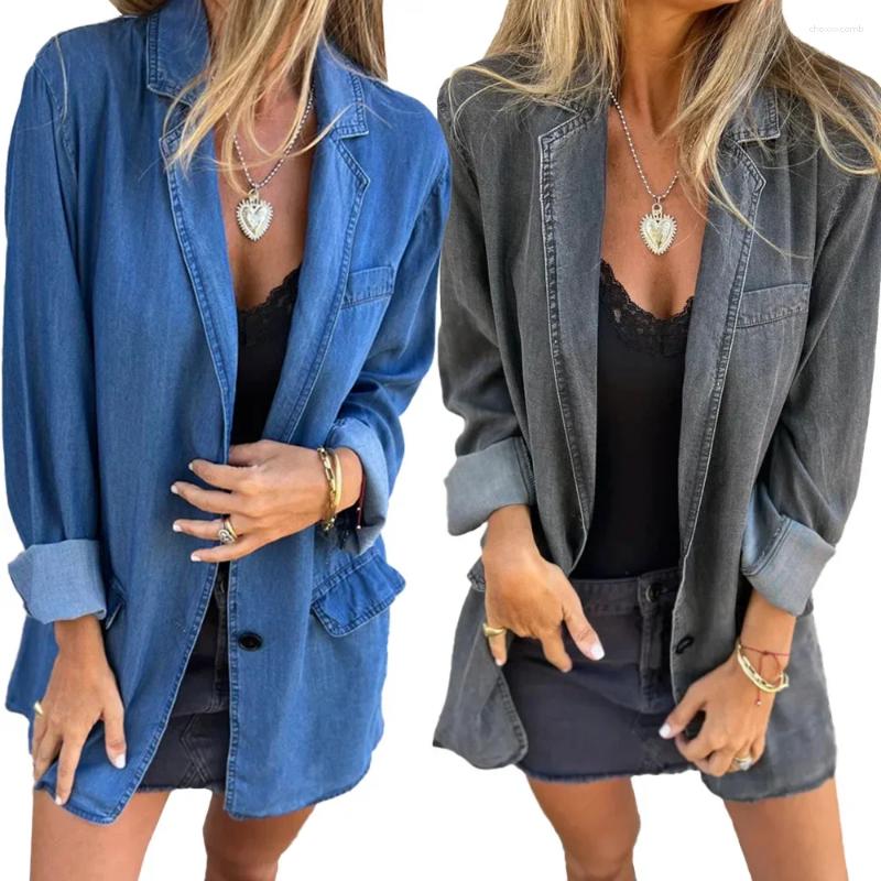 Women's Jackets Summer And Autumn Clothing Casual Loose Pockets Solid Color Long-sleeved Denim Jacket