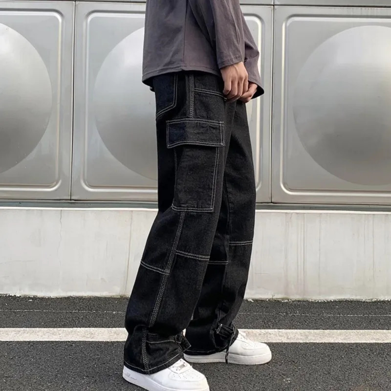 Cargo jeans Men Wide Leg Jeans Hip Hop Casual Mens Straight Baggy Denim Pants Streetwear Skateboard Pant Neutral Trousers 250804