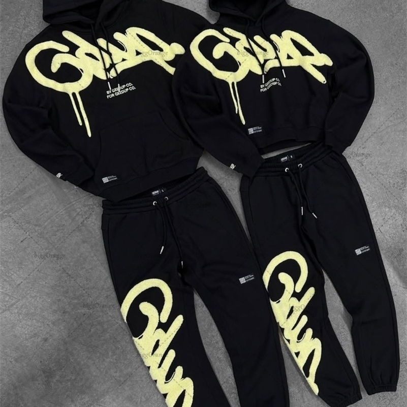 Black Purple Men Clothing Sports Set American Letter Oversized Hoodies Street Hip Hop Retro Loose Sport Pants y250724