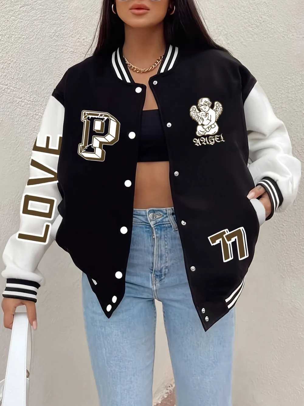 Angel Of Love Baseball Coat Womens Comfortable Loose JaCKets Winter Fleece Warm Sportswear Basics Casual Womens CloTHes Z250804