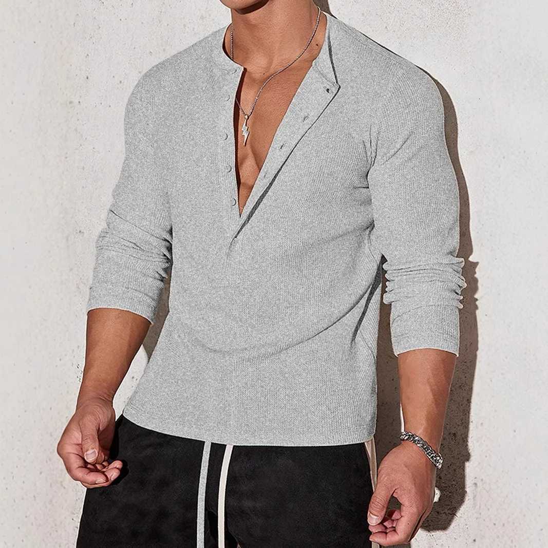 Mens Autumn Sports Fitness Casual Collar Stretch Vertical Stripe Long Sleeve V-Neck Polo XJ250805