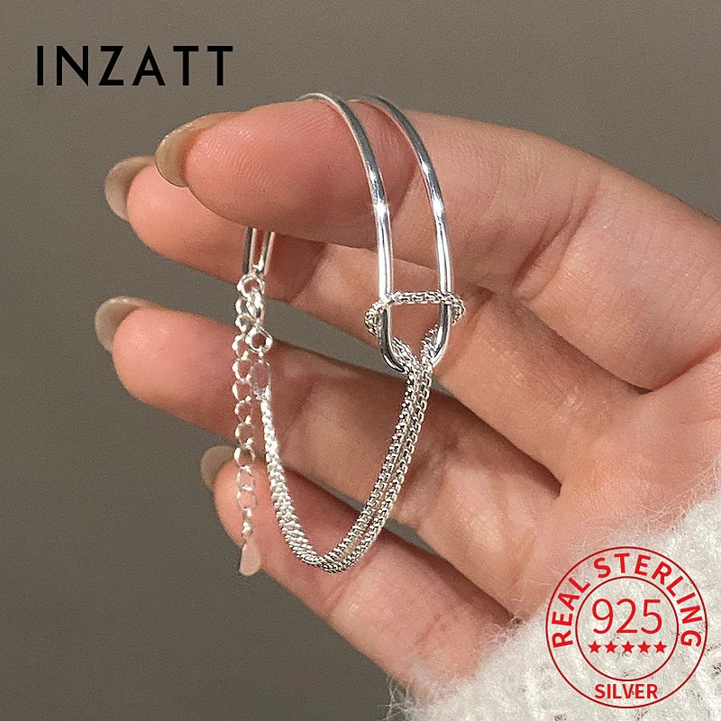 INZATT Real 925 Sterling Silver Asymmetric Double Layer Chain Bracelet for Women Hiphop Fine Jewelry Minimalist Accessories 250729