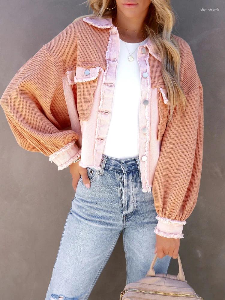 Women's Jackets 2025 Autumn Fashion Short Jacket Splicing Water Washed Checkered Collar Retro Street Style Temperament Coat