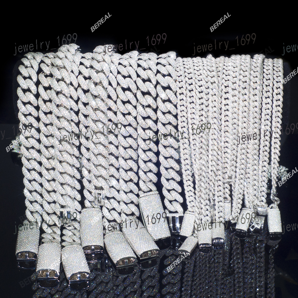 Wholesale 12MM Moissanite Cuban Link Chain Necklace Hip Hop Style Iced Out Vvs Diamond 925 Silver Cuban Bracelet Fine Jewelry