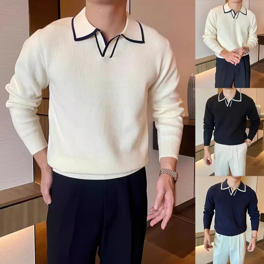 Spring And Autumn Light Knitted Mens Polo Shirt With Collar Solid Color Golf Sports And Leisure Fashionable Long Sleeve Shirt 250804