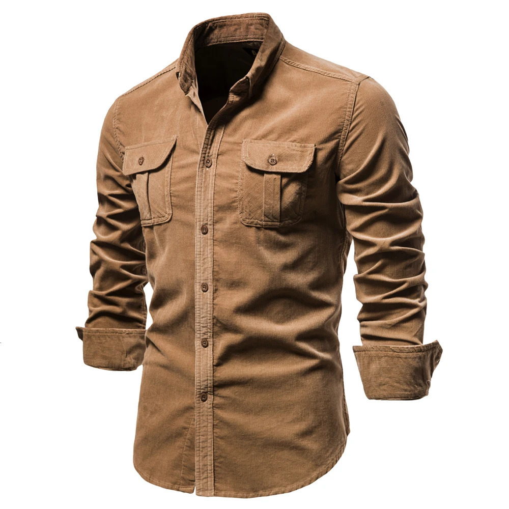 Single Breasted 100% Cotton Mens Shirt Business Casual Fashion Solid Color Corduroy Men Shirts Autumn Slim Shirt Men 250804