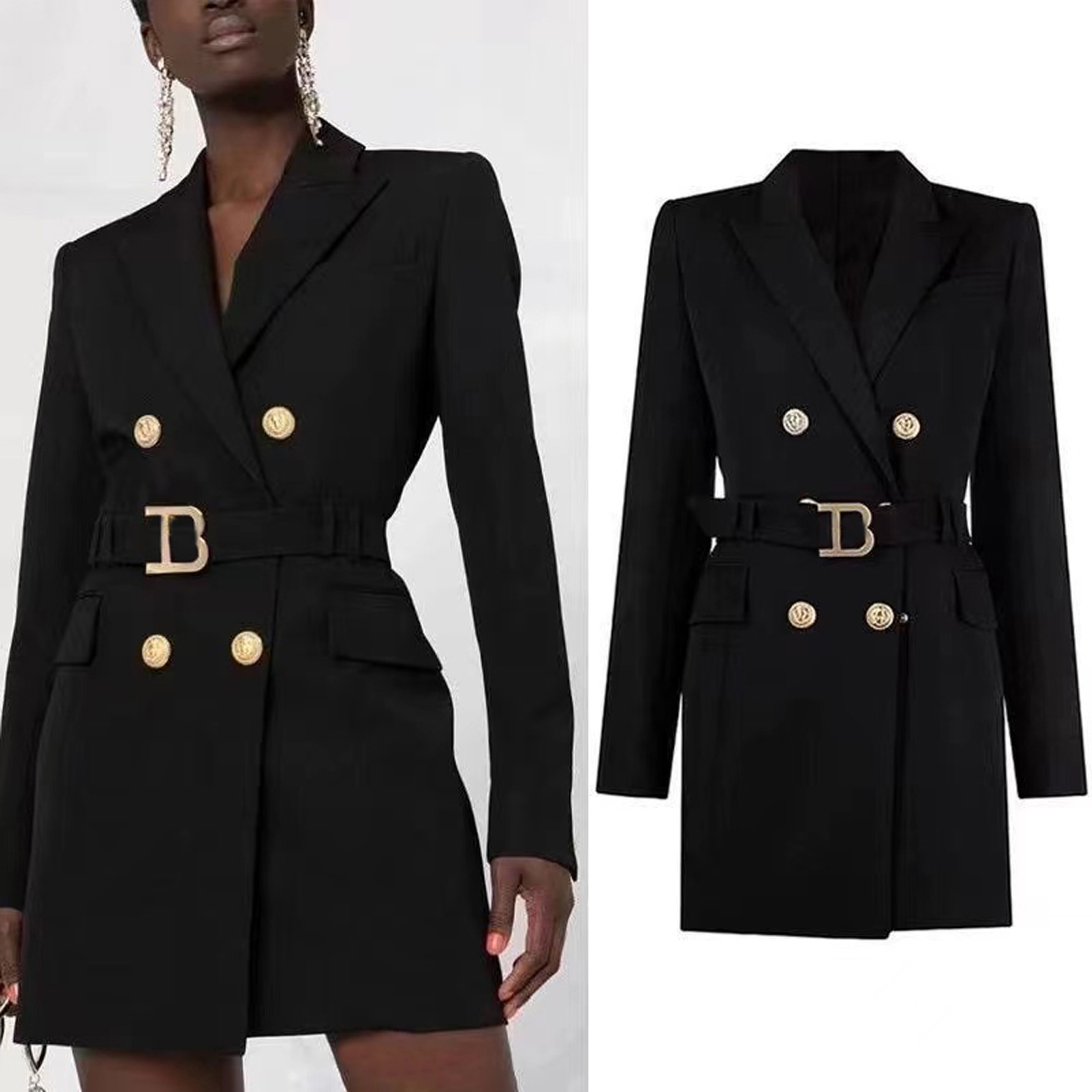 Designer Women's Suits blazer jacket womanTide Brand Light Luxury British Temperament Waist Belt West Slim Long Jacket Autumn Winter