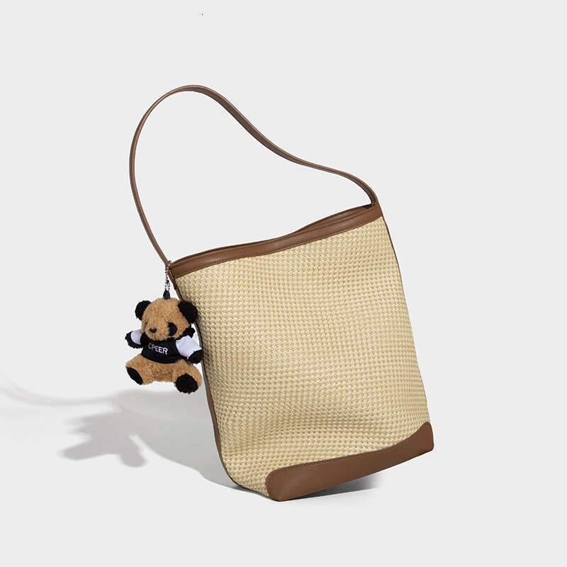 2025 New Korean Style Simple Versatile Woven Shoulder Large Capacity Canvas Fashion Trend Lightweight Bucket Bag