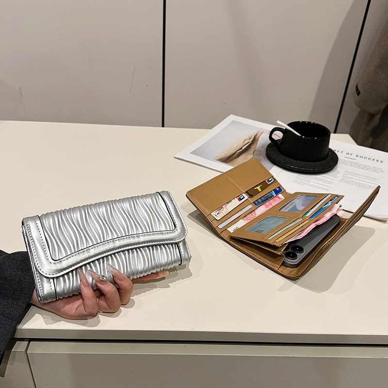 Luxury Brand Designer Bag Fashion Korean Style New Luxury Pleated Large Capacity Long Wallet Versatile High-End Multi-Functional Wallet Coin Purse