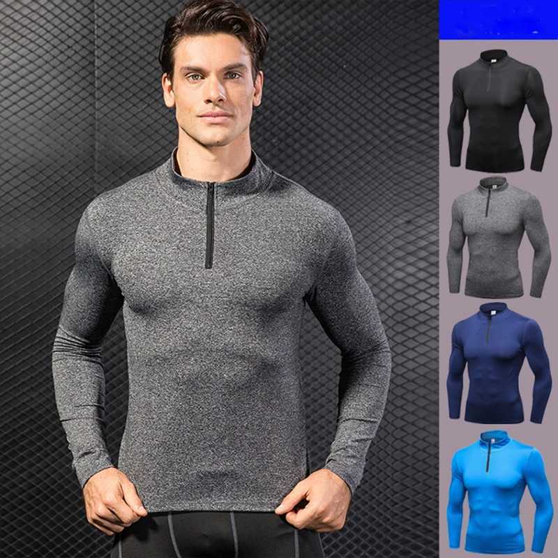 Mens Autumn Sports Running Tops Fitness Running Training Long Sleeve Half Zipper Elastic Quick Dry Athletic Baselayer Undershirt XJ250805