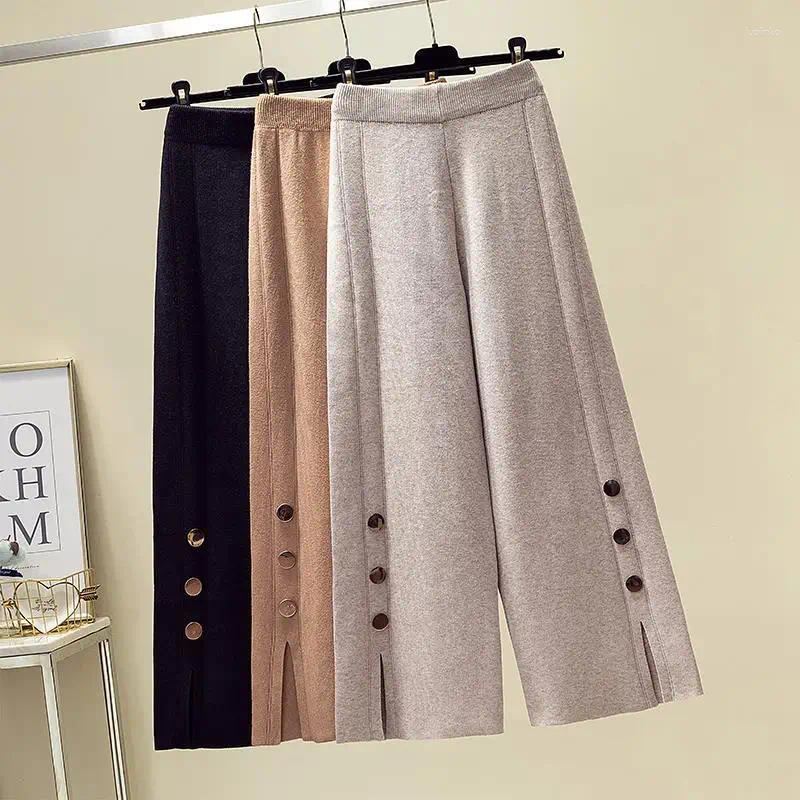 Women's Pants Stylish Exclusive Early Autumn Plus Size Knitted Wide Leg With Slimming And Hip Covering Side Slit