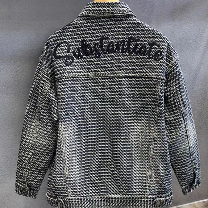 Mens Casual Single Breasted Jackets French Vintage Jacquard Craft Water Washed Denim Coat for Spring Autumn 250801