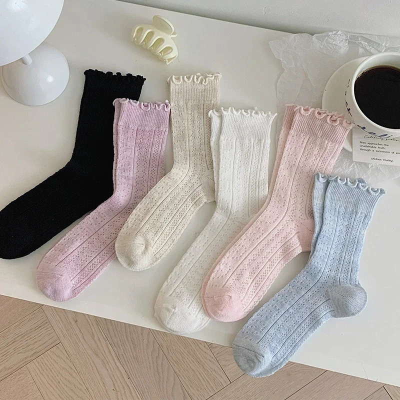Women Socks Lolita Kawaii Cute Thin Mesh Breathable Loose Long Cotton Sock Solid Color Casual Summer Fashion Ankle Sox 250801