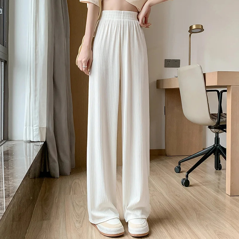 Thin Summer Wideleg Pants Ice Filament Permeability Women Spring Elastic Waist Stright Long Wide Leg Casual Female 250724