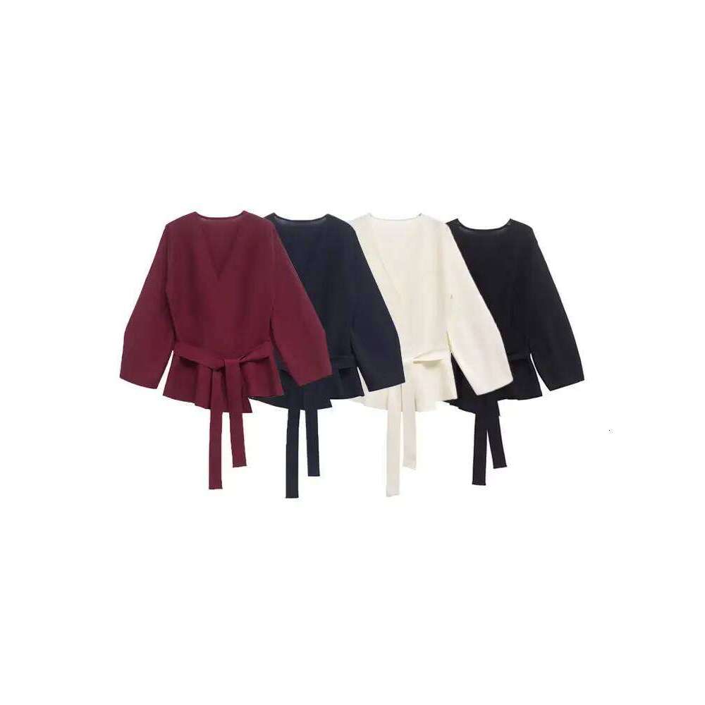 Designer Clothing 2025 Women's Belted Knit Cardigan Sweater V-Neck Long Sleeve Fashion Outerwear With Shoulder Pads Chic Top For Ladies