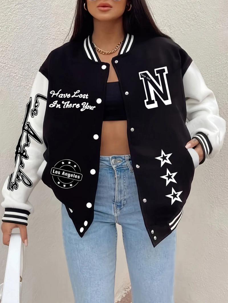 Women's Jackets Los Angeles Star Printing Coats Womens Comfortable Loose Baseball Winter Fleece Warm Basics Pocket Woman Clothes