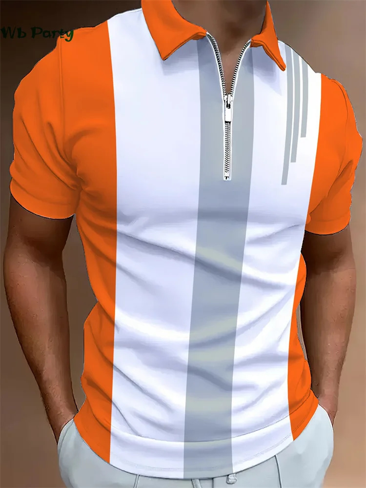 Classic Stripe Print T shirt Men Fashion Lapel Mens Clothing Tshirts for Contrast Color Polo Shirt Summer 250724